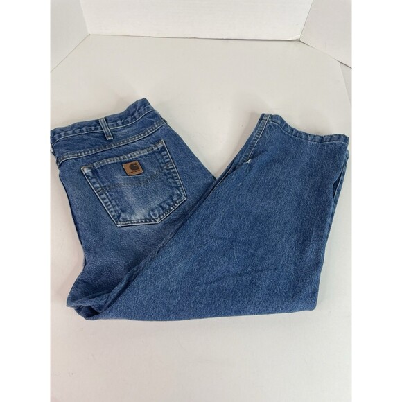 Carhartt Jeans 38x30, Dark Wash Denim, B18 PRW, Workwear, Logo Faded Wear - Picture 1 of 9